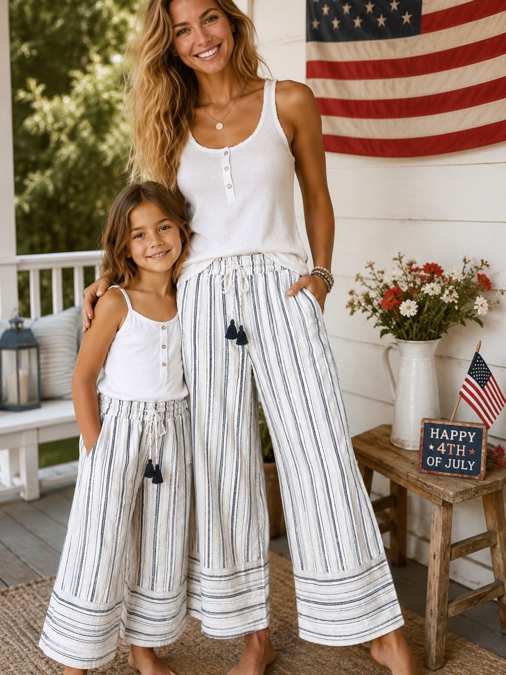 Sundance l,Striped Gauze Wide Leg Crop Pants Drawstring White Blue,EUC, Size S - Picture 3 of 10